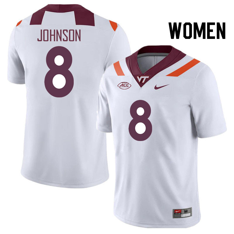 Women #8 Braylon Johnson Virginia Tech Hokies College Football Jerseys Stitched Sale-White - Click Image to Close